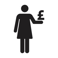 Pound sign with woman icon vector currency symbol for business and finance in a flat color glyph pictogram illustration