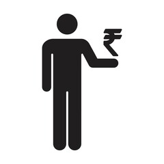 Rupee sign with man icon vector currency symbol for business and finance in a flat color glyph pictogram illustration