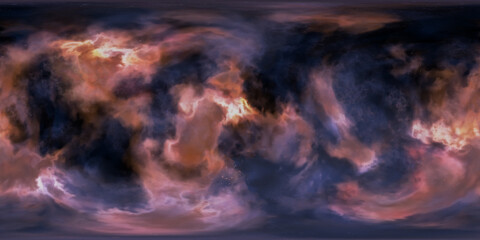 360 panoramic background with space clouds and lights