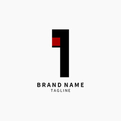 Simple Letter I Monogram Logo , Black and Red Isolated on Grey Background, Minimalist Symbol, Emblem, Sign Vector Design