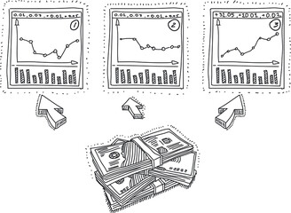 Business graphics and charts set. Analysis and management. - sketchy hand-drawn vector illustration. 