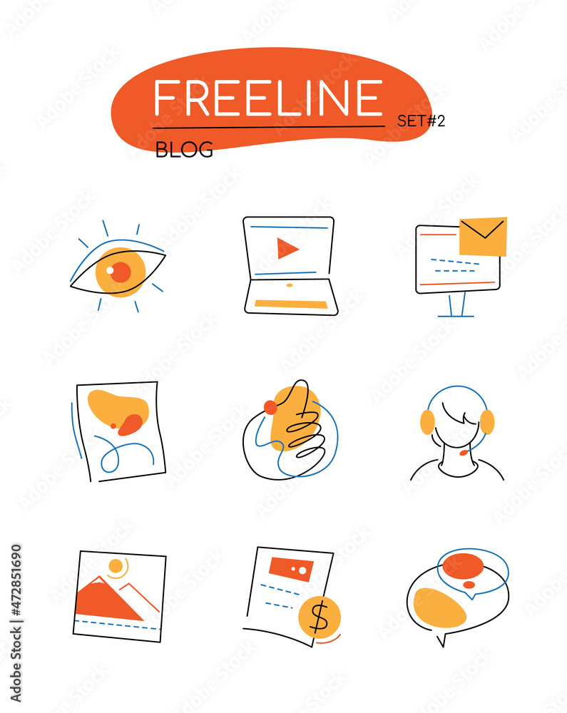 Poster blog - modern colorful line design style icons set