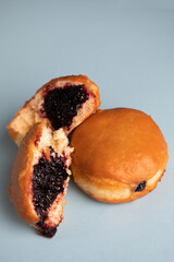 Doughnuts filled with jam close up