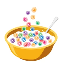 Tuinposter vector yellow bowl with cereals in milk © FreeSoulProduction