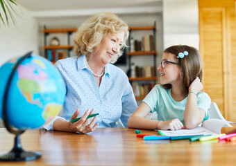homework teaching education grandmother children granddaughter familiy childhood child teacher...