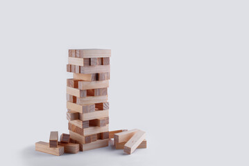 Blocks wooden bricks on a white background from the board game
