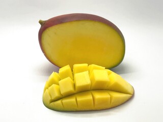 Mango from Brazil cut and sliced isolated