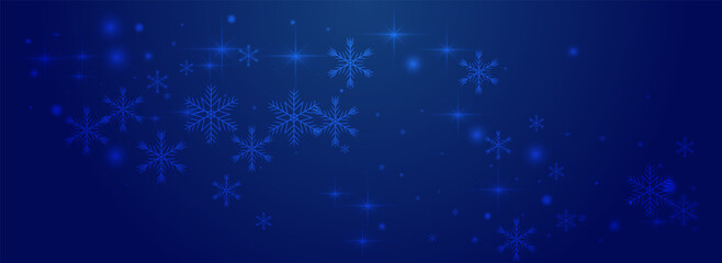Glow Flake Vector Pnoramic Blue Background. Shiny