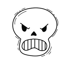 Angry scull skeleton emoji. Rude expletive doodle swear hand drawn face. Vector illustration isolated on white.