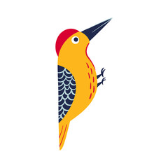 Bird vector illustration in cartoon style. Garden bright woodpecker.