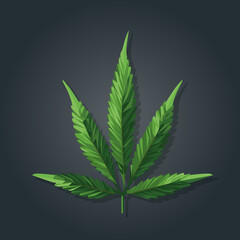 Polygonal vector illustration of a cannabis plant. A marijuana plant. On a gray background.