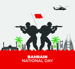 Bahrain national day. Bahrain defense day concept. 16 December. Template for background, banner, card, poster with text inscription. Vector illustration.