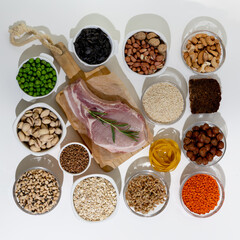 A set of natural products rich in vitamin B1 Thiamine. Healthy food concept.