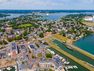 Aerial view of Custom House in Salem Maritime National Historic Site in city of Salem,...