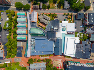 Fototapeta na wymiar Peabody Essex Museum PEM aerial view at 161 Essex Street in historic city center of Salem, Massachusetts MA, USA. 