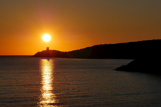 Coastline near Cargese on the Island of Corsica France, Tower of Omigna