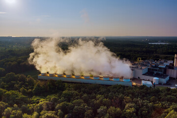 Aerial top view of electrical power energy natural gas combined cycle turbine