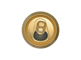 Empty, open beer can made of food grade aluminum in golden color. Isolated on a white background,...