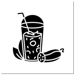 Cucumber smoothie cocktail glyph icon. Vegetable dringk. Fresh veggie smoothies drink with cup and straw.Homemade healthy detox.Take away.Filled flat sign. Isolated silhouette vector illustration