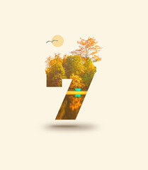 Number seven on the background of autumn nature.