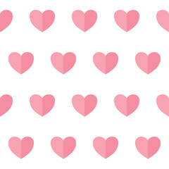 Seamless pattern with pink hearts on white vector repeating background texture tile. Geometric regular design element template. Textile or gift wrapping paper print with simple shapes.Valentine's day