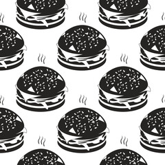Burger. Black and white image. Seamless. Pattern background