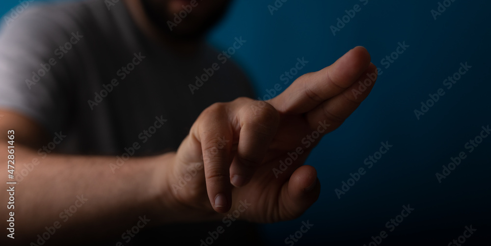 Poster Hand pushing on a touch screen..