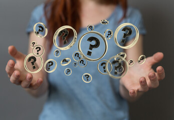 solving problem with digital question marks 3D rendering