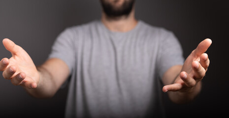 man showing his empty hand.