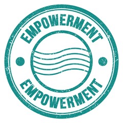 EMPOWERMENT text written on blue round postal stamp sign