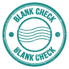 BLANK CHECK text written on blue round postal stamp sign