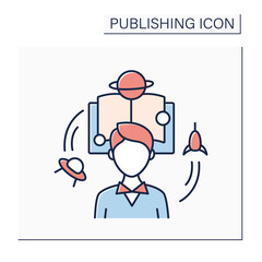 Fiction color icon. Special book or story about imaginary characters and events. Stories about technological civilizations, aliens. Publishing concept. Isolated vector illustration