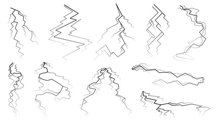 Fototapeta premium Set Black Outline Simple Line Abstract Collection Lightning Thunderstorm ABackground Light And Shine Electricity Vector Design Style