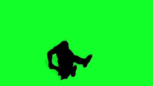 3D animation - silhouette of angry cyclops strikes with a stick  on green screen or chroma key