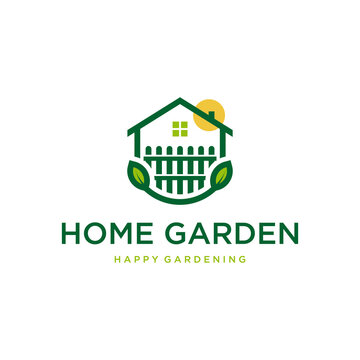 home garden logo with smile, happy icon design template