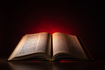 Open Bible on the table. Christian sermon. The Bible is on the Protestant's Desk. Reading The Word...