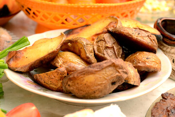 Oven baked potatoes. A healthy vegetarian dish. Healthy food concept
