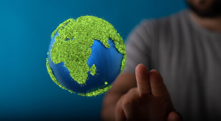 Green 3D Planet Concept, recycle sign