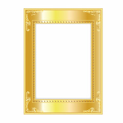 Golden elegant metallic vintage floral frame on transparent background.Isolated gold photo frame