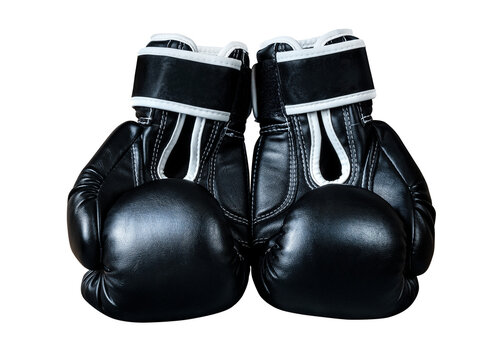 A pair of new black boxing gloves isolated on white. Ready for clipping path.