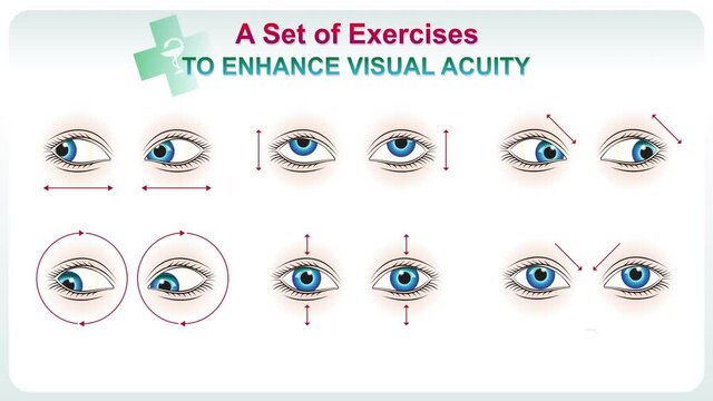 A set of exercises to improve eyesight.
Visual video demonstration of a set of six exercises in a looped video. 