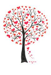 A tree with leaves in the form of red hearts