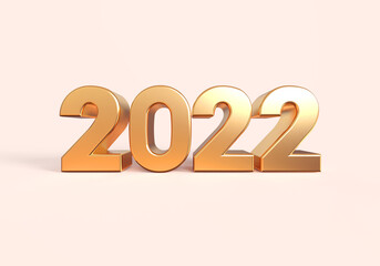2022 golden letters, new year concept 3d illustration isolated