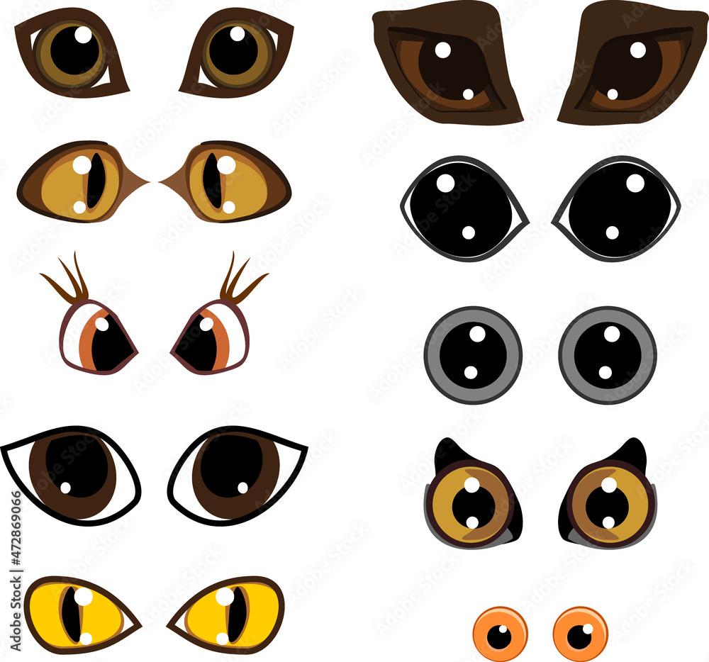 Wall mural set of diverse cartoon animal eyes isolated on white background