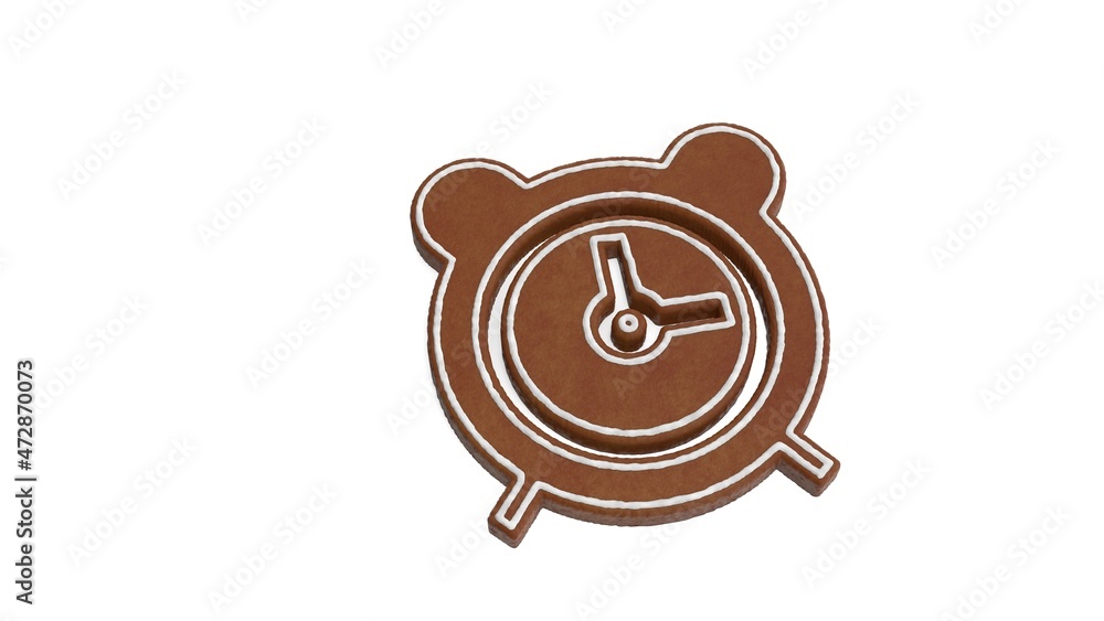 Poster 3d rendering of gingerbread symbol of alarm clock isolated on white background