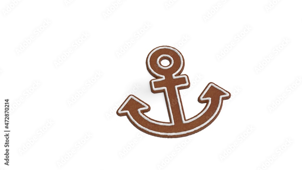 Poster 3d rendering of gingerbread symbol of anchor isolated on white background