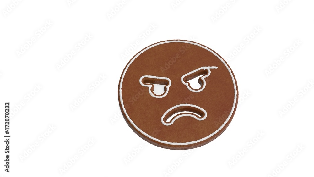 Poster 3d rendering of gingerbread symbol of angry isolated on white background