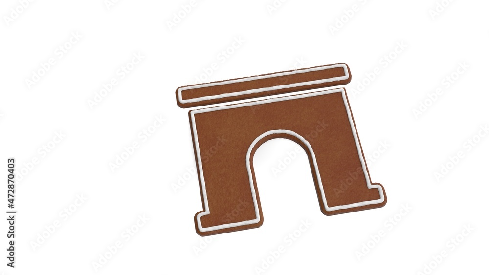Poster 3d rendering of gingerbread symbol of archway isolated on white background
