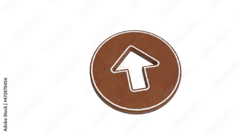 Poster 3d rendering of gingerbread symbol of up arrow in circle isolated on white background
