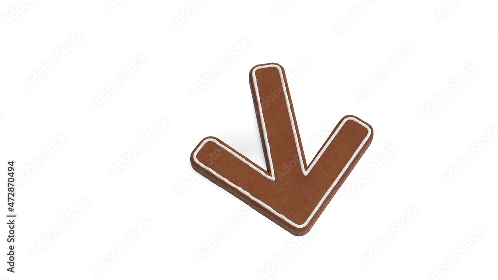 Poster 3d rendering of gingerbread symbol of arrow down isolated on white background